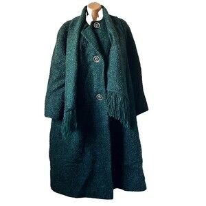 Shagmoor Vintage Boucle Wool Coat Scarf Green XL 18-22 Women Old Money Preppy